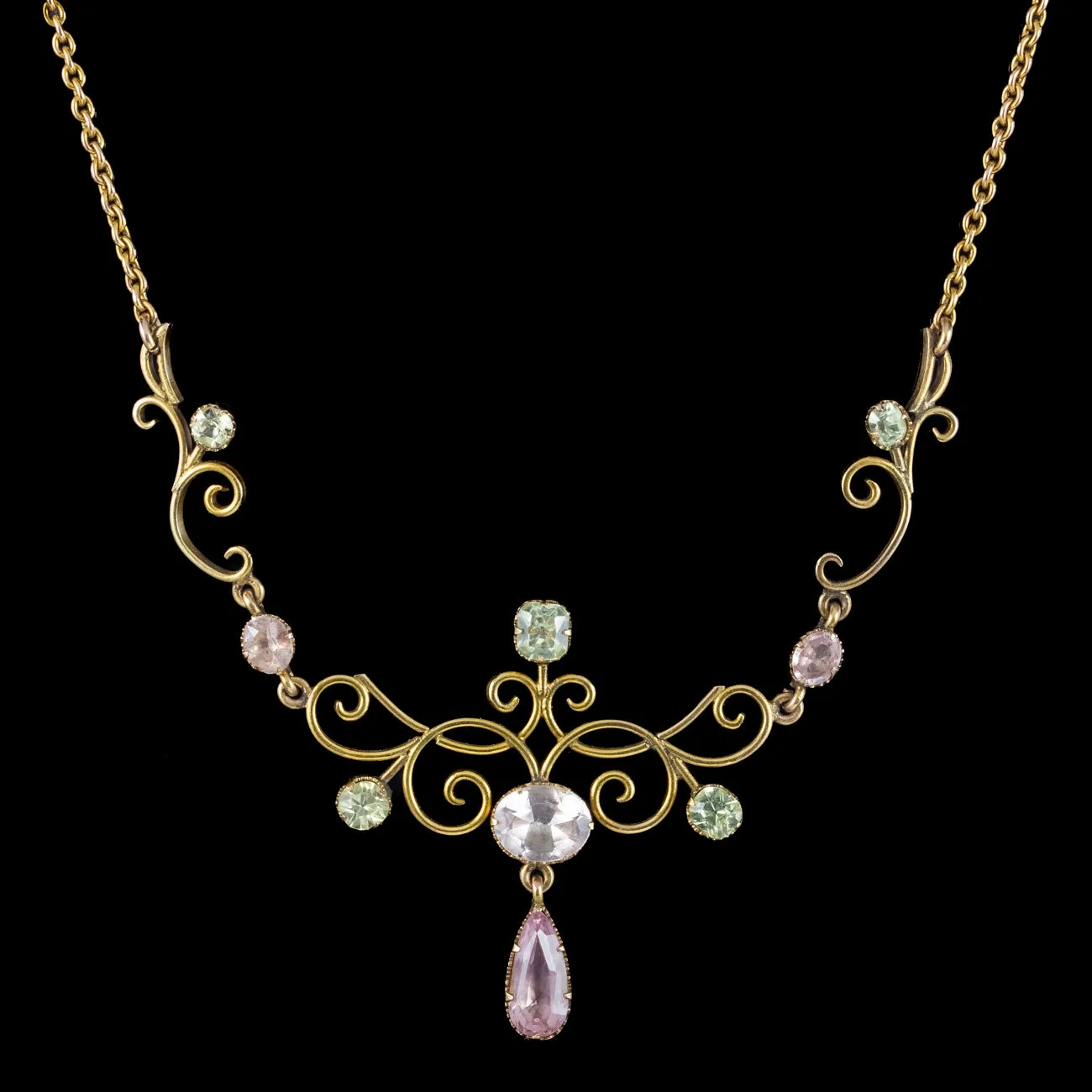 Antique Edwardian Suffragette Topaz Lavaliere Necklace 9ct Gold