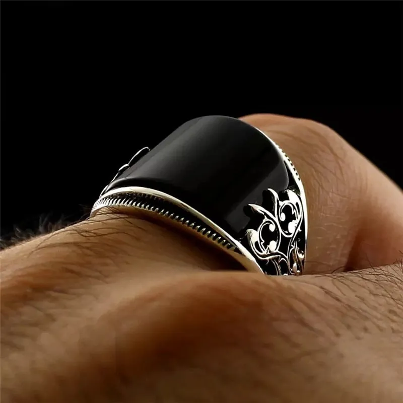 Antonios Stainless Steel Black Ring Men