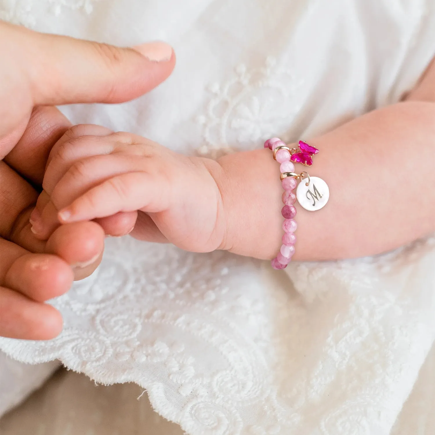 Aquamarine Personalized Baby Girls Initial and Birthstone Bracelet