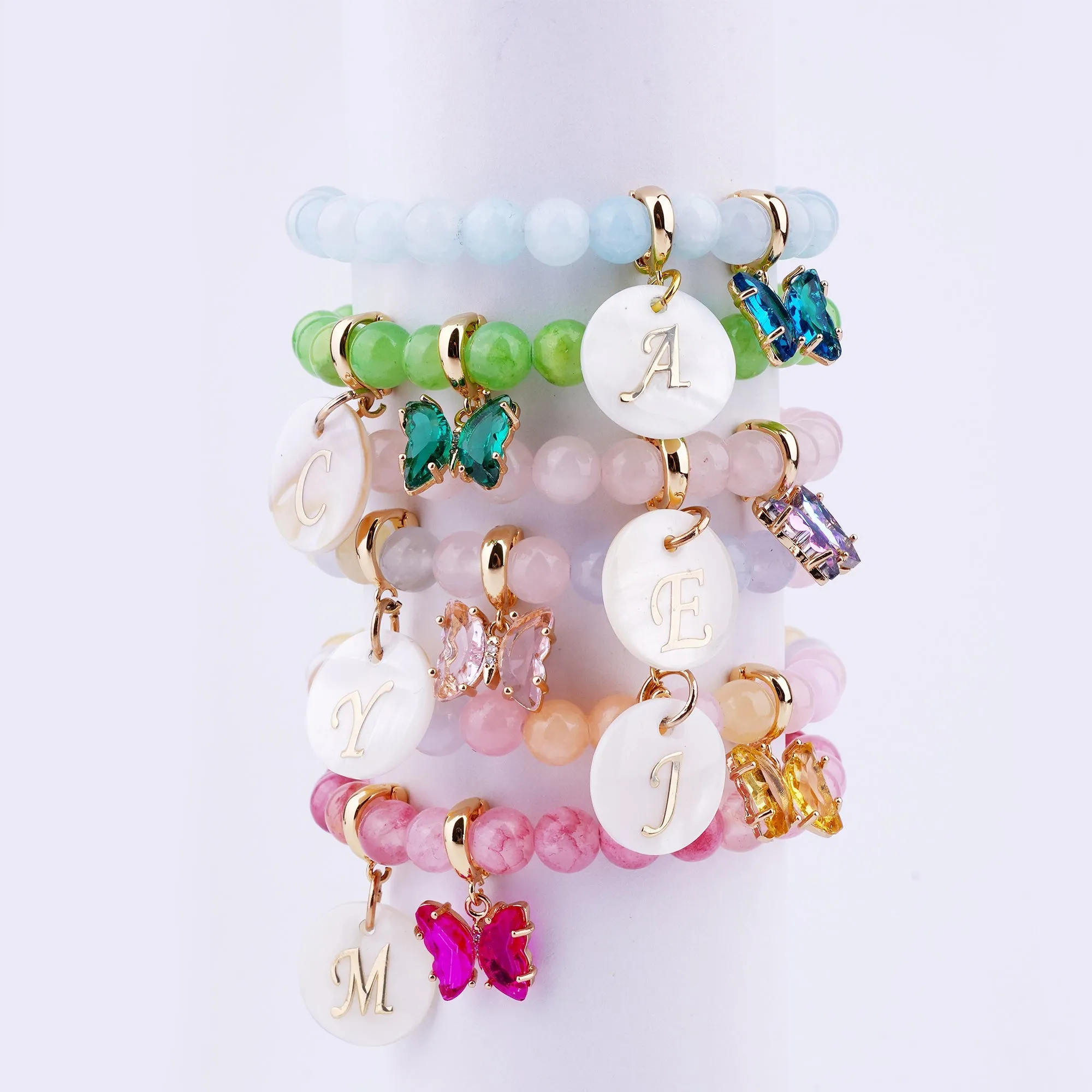 Aquamarine Personalized Baby Girls Initial and Birthstone Bracelet