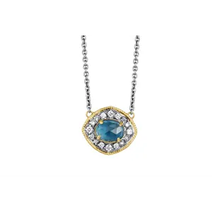 Armenta 18K Yellow Gold and Grey Sterling Silver London Blue Topaz and Diamond Necklace