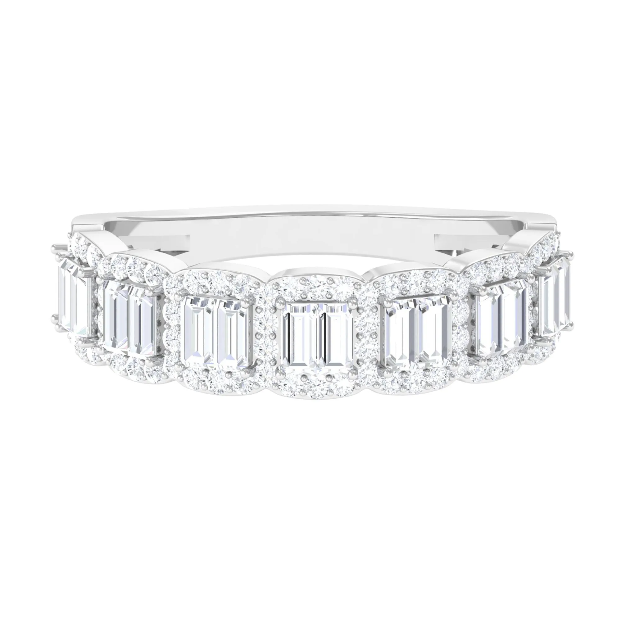 Baguette and Round Shape Moissanite Designer Semi Eternity Band