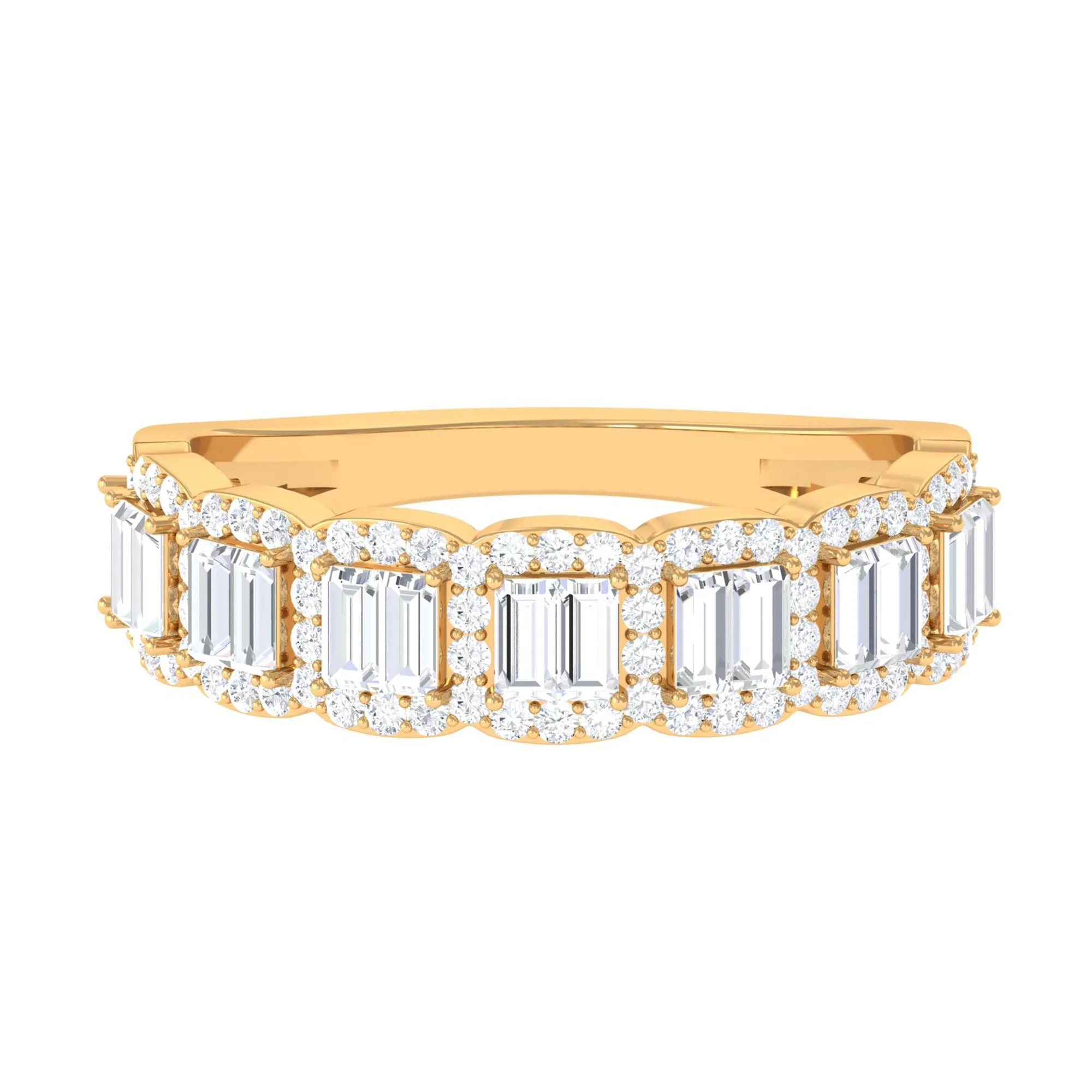 Baguette and Round Shape Moissanite Designer Semi Eternity Band