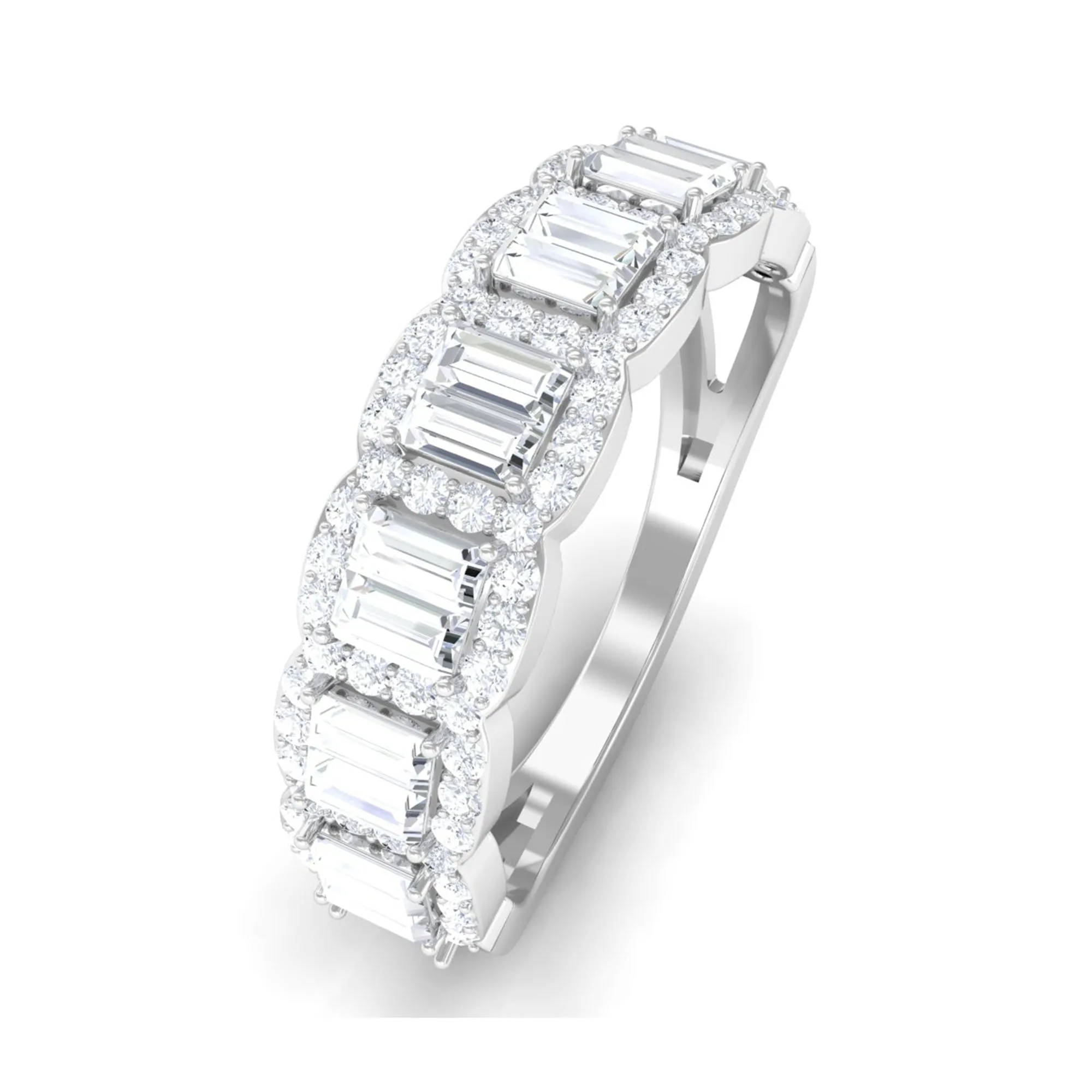Baguette and Round Shape Moissanite Designer Semi Eternity Band