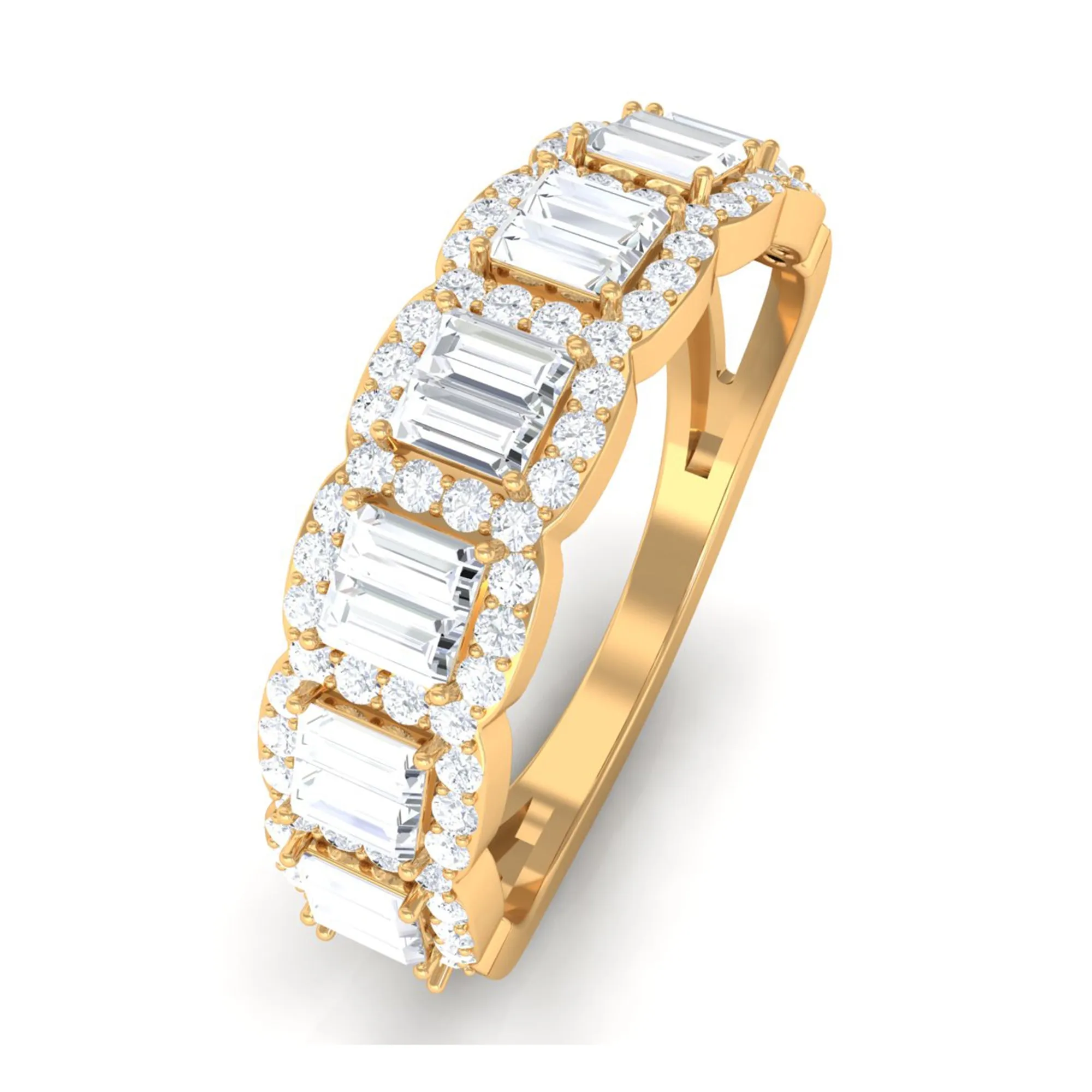 Baguette and Round Shape Moissanite Designer Semi Eternity Band