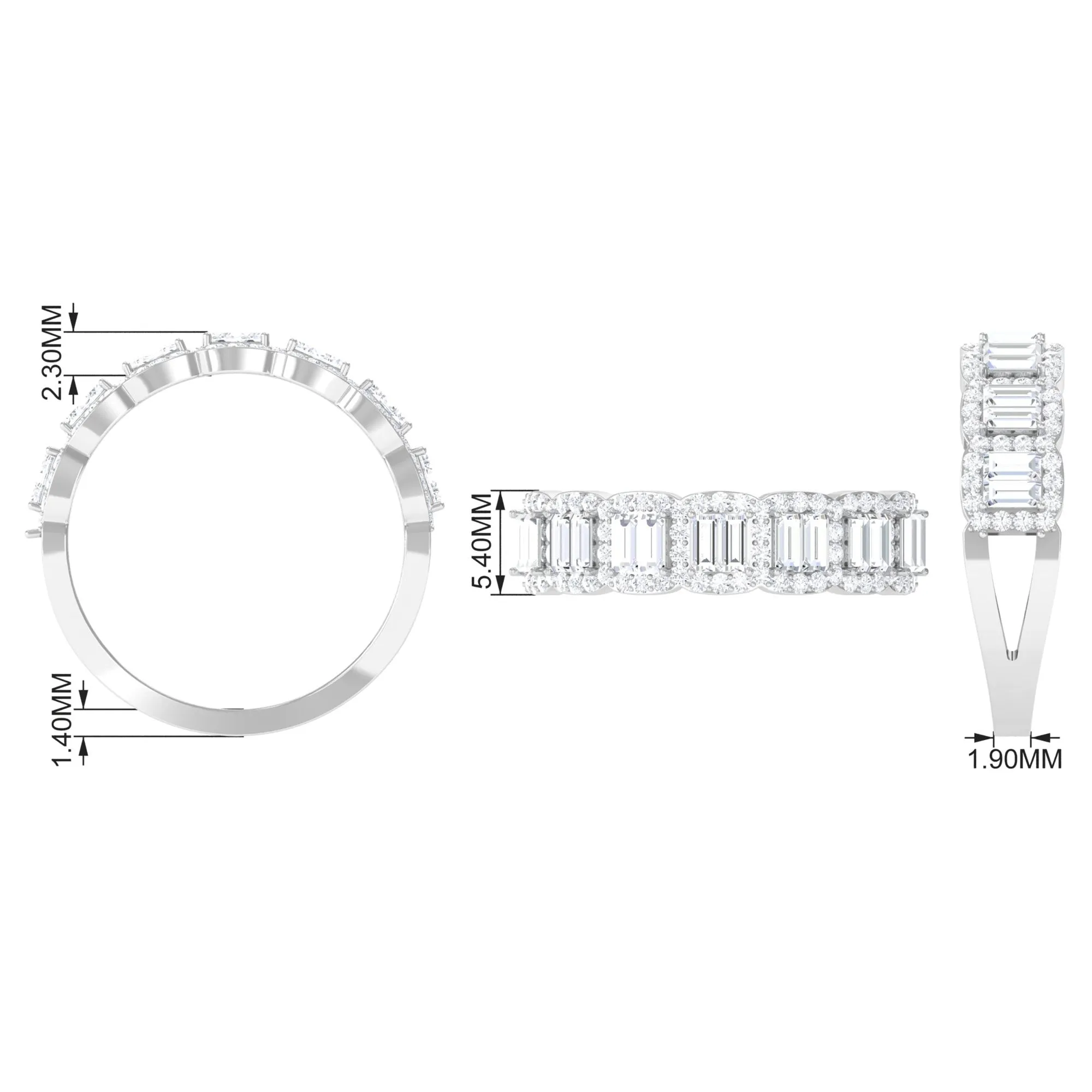Baguette and Round Shape Moissanite Designer Semi Eternity Band