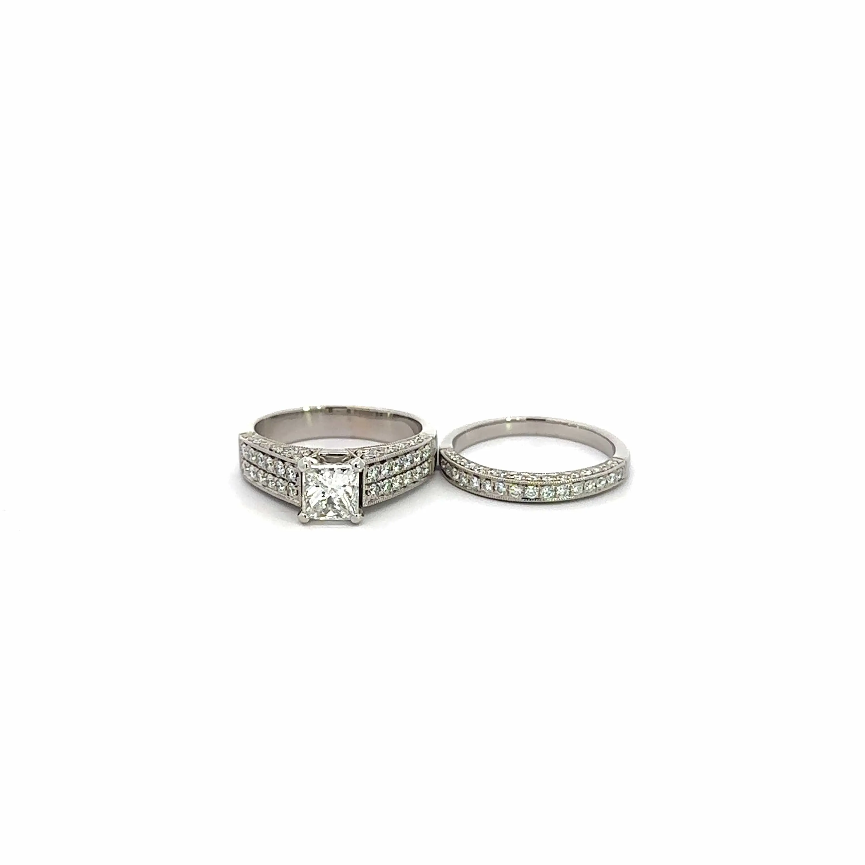 Baikalla 14k White Gold Diamond Engagement Ring Set
