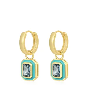 Bezel Huggies- Turquoise- Gold