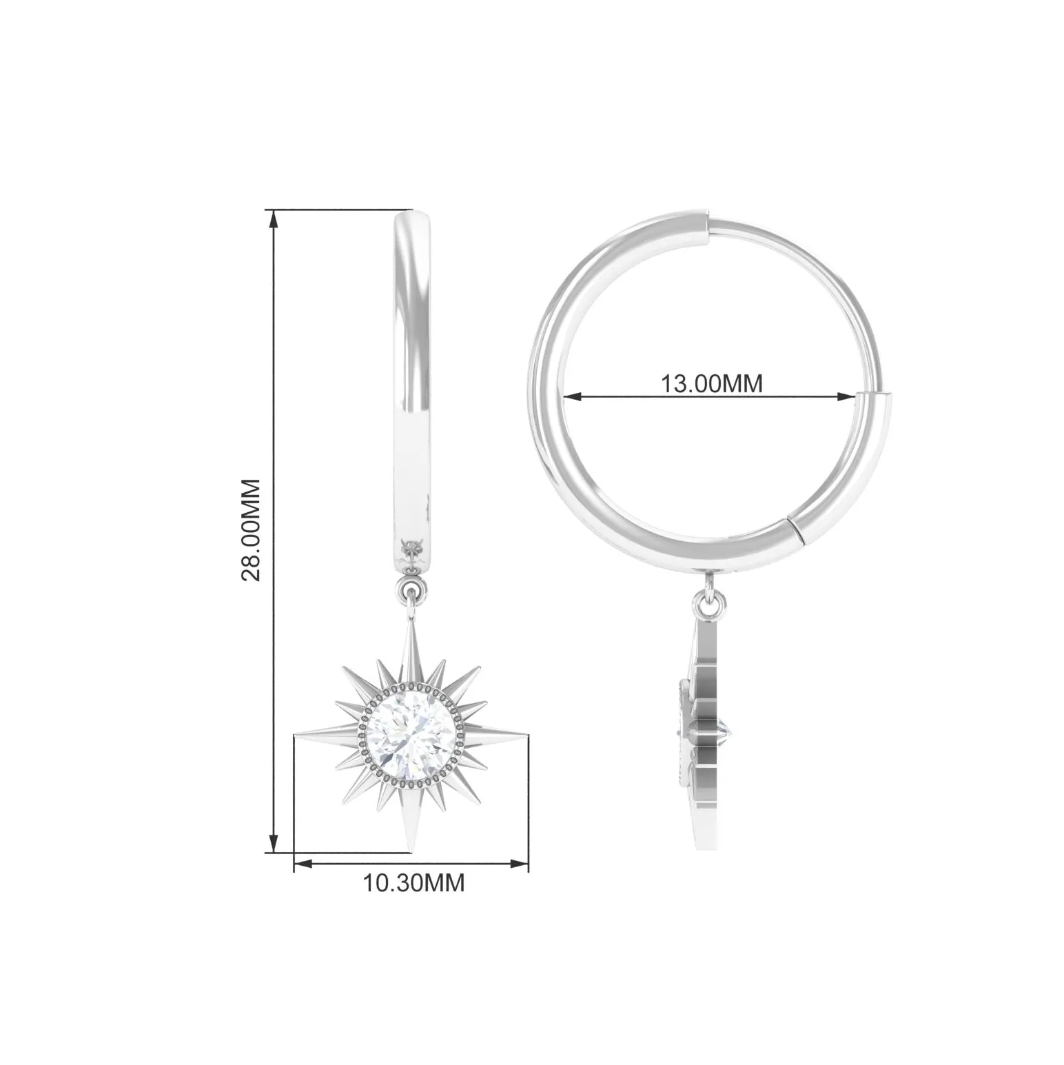 Bezel Set Round Moissanite Sunburst Hoop Drop Earrings