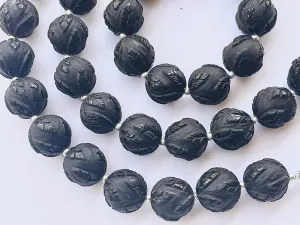 Black Onyx Frost Finish Leaf Carved Beads
