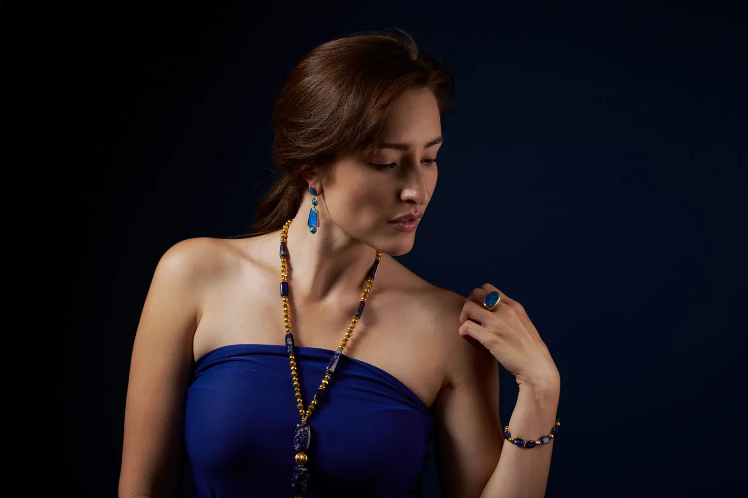 Black Opal and Blue Zircon Earrings