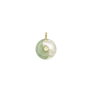 Blessed Yin Yang Green Jade and Mother of Pearl Pendant (14K)