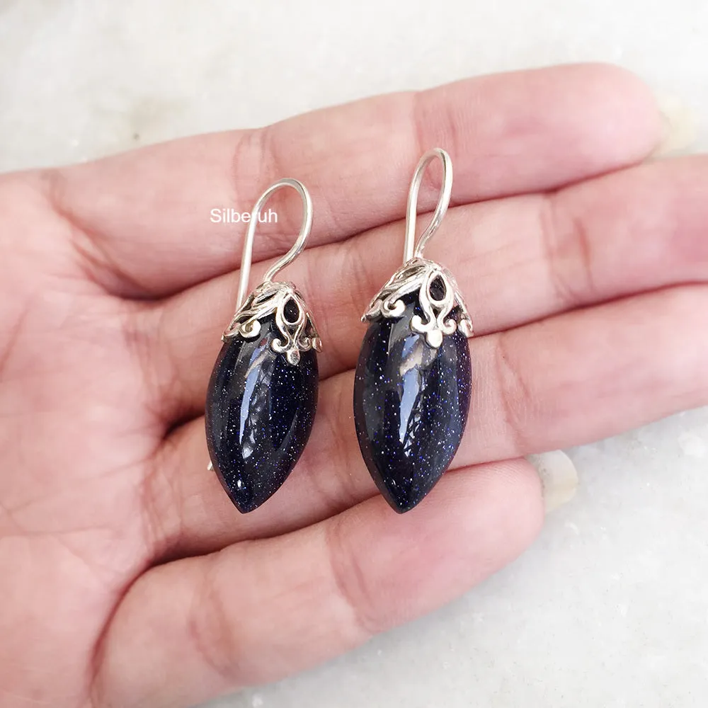 Blue Sunstone Filigree Silver Earring