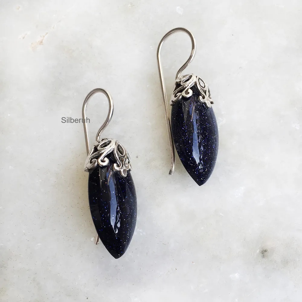 Blue Sunstone Filigree Silver Earring