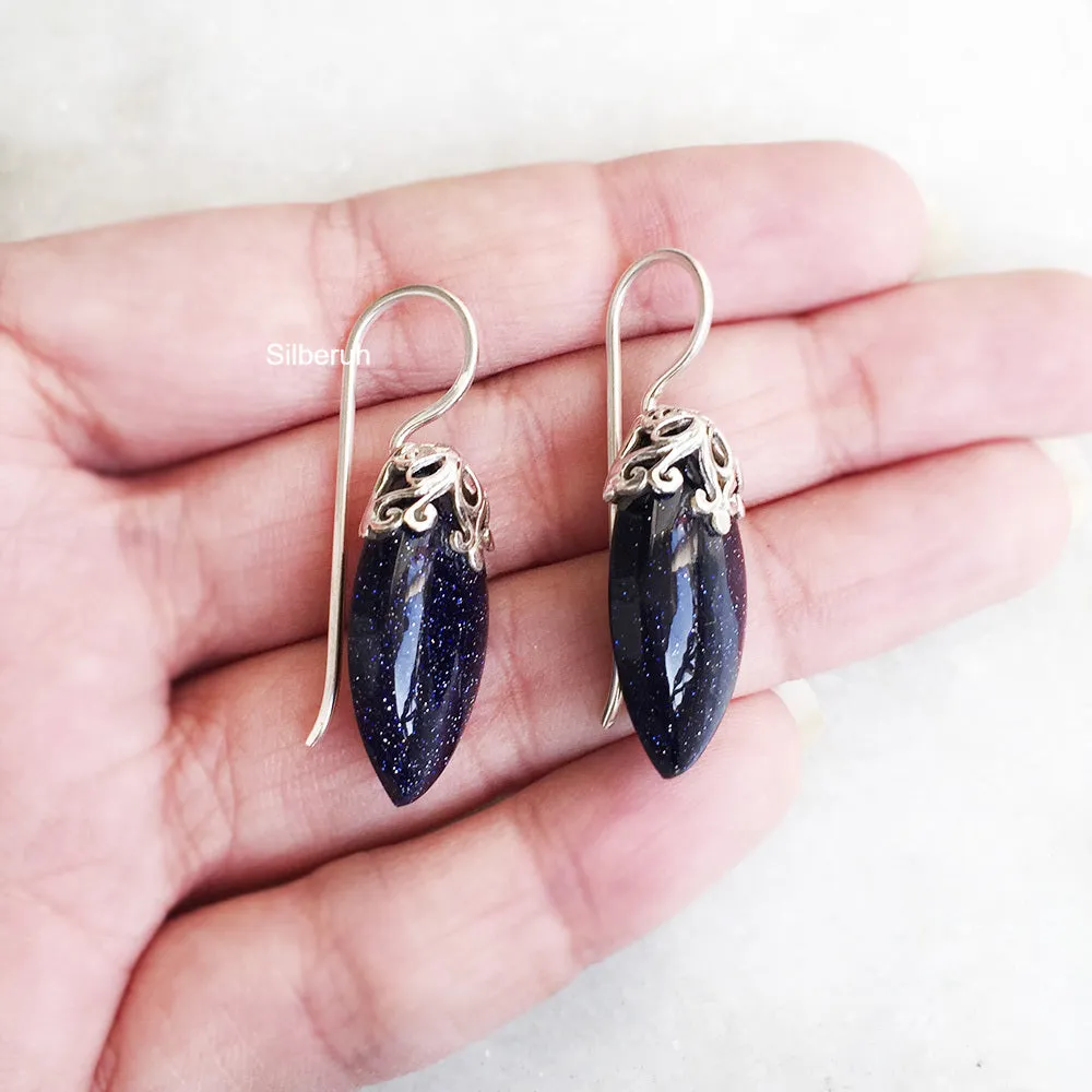 Blue Sunstone Filigree Silver Earring