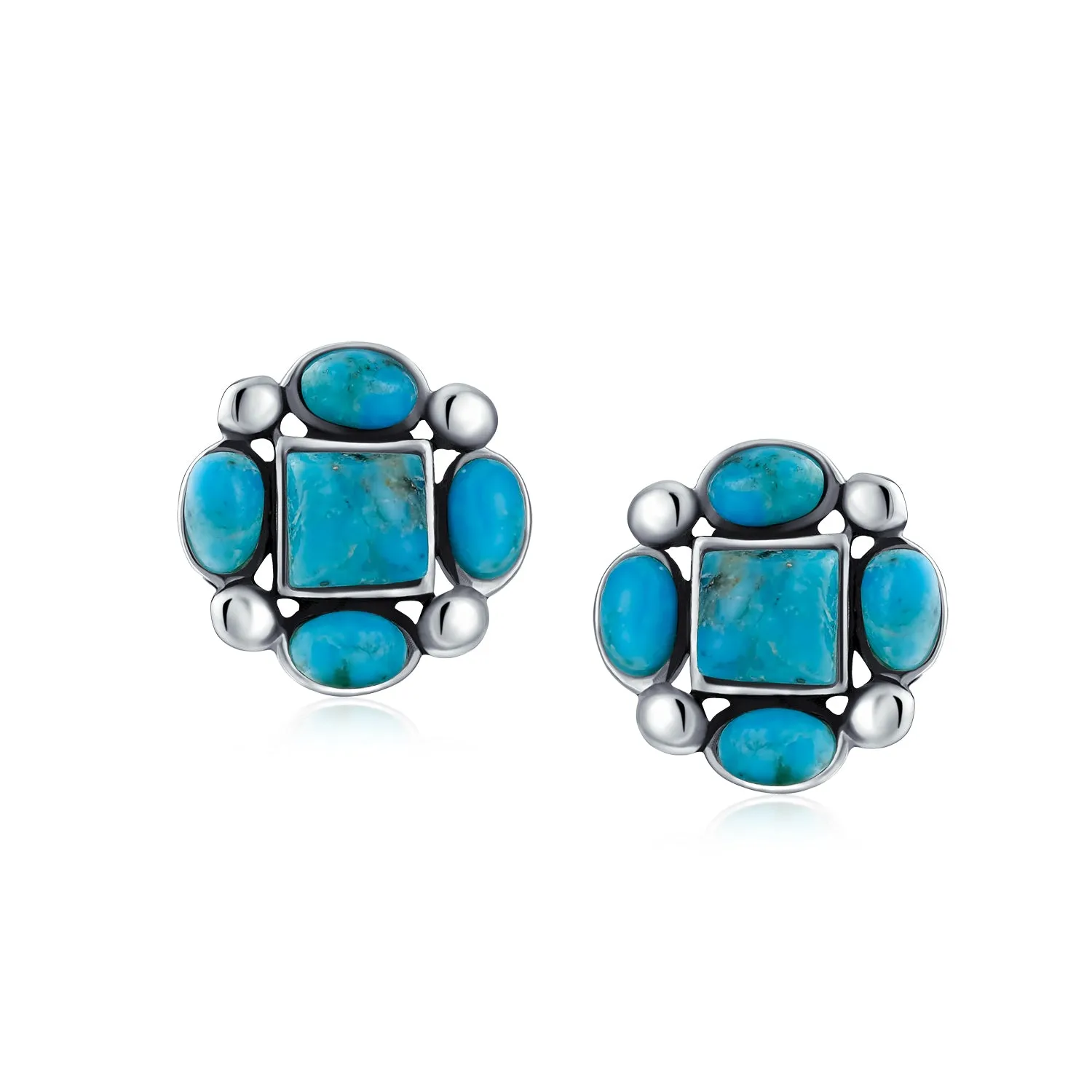 Boho Southwestern Turquoise Red Coral Concho Eagle Wings Stud Earrings Silver