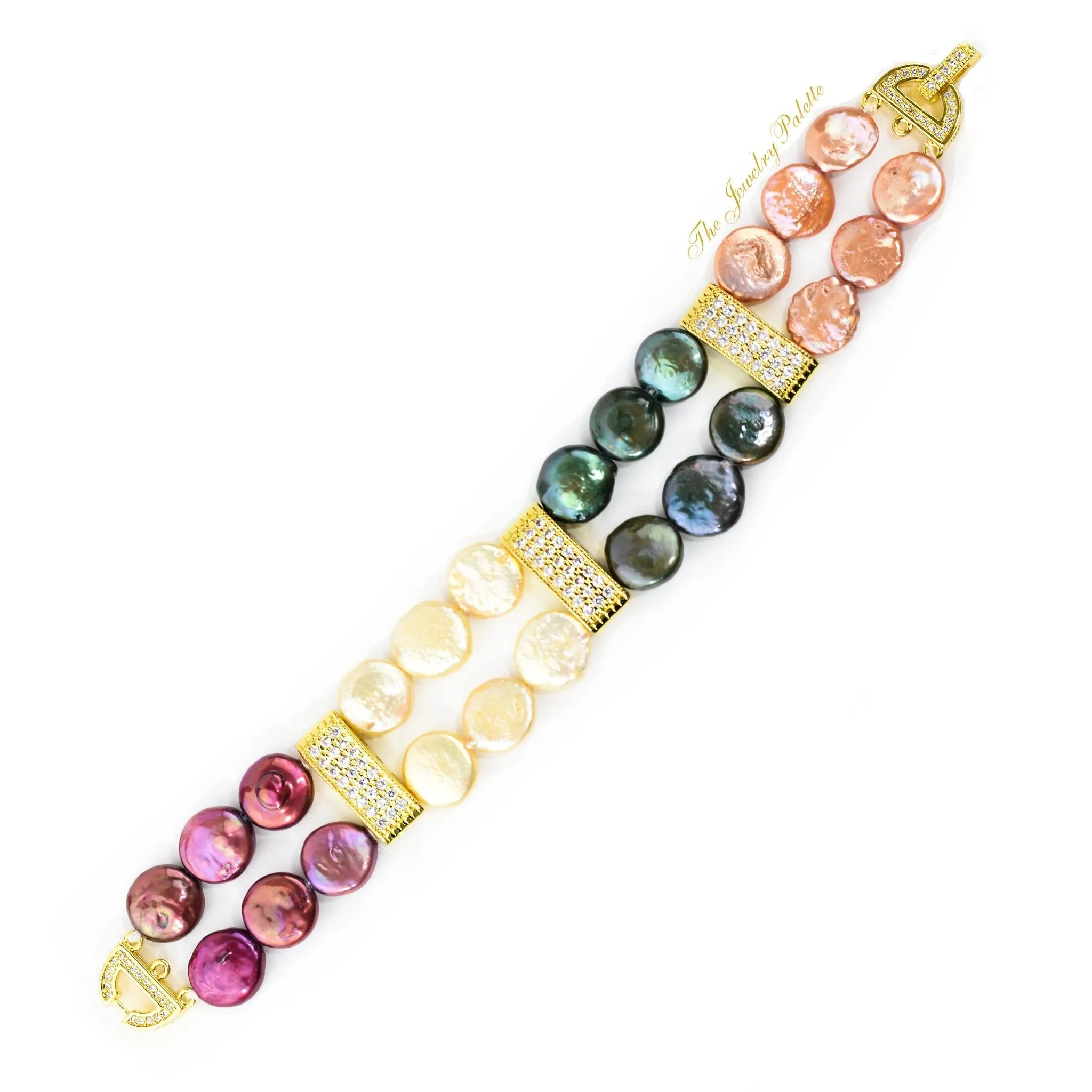 Carmen multicolor coin pearls and gold two tier bracelet