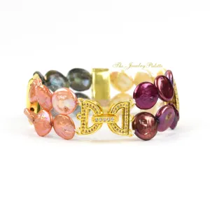 Carmen multicolor coin pearls and gold two tier bracelet