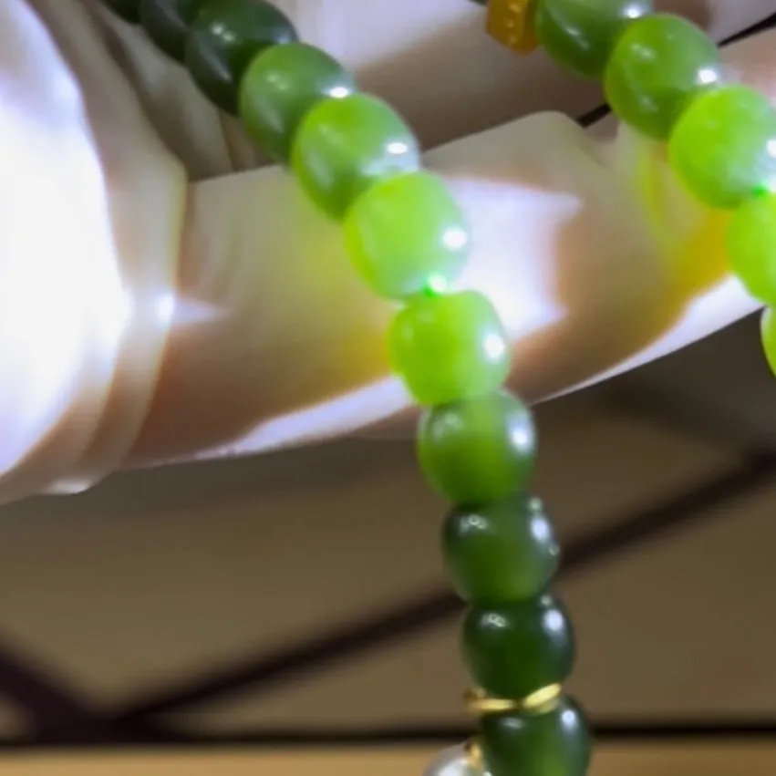 Certified genuine spinach green Siberian Nephrite Jade necklace 24 inches - 108 6 mm barrel beads