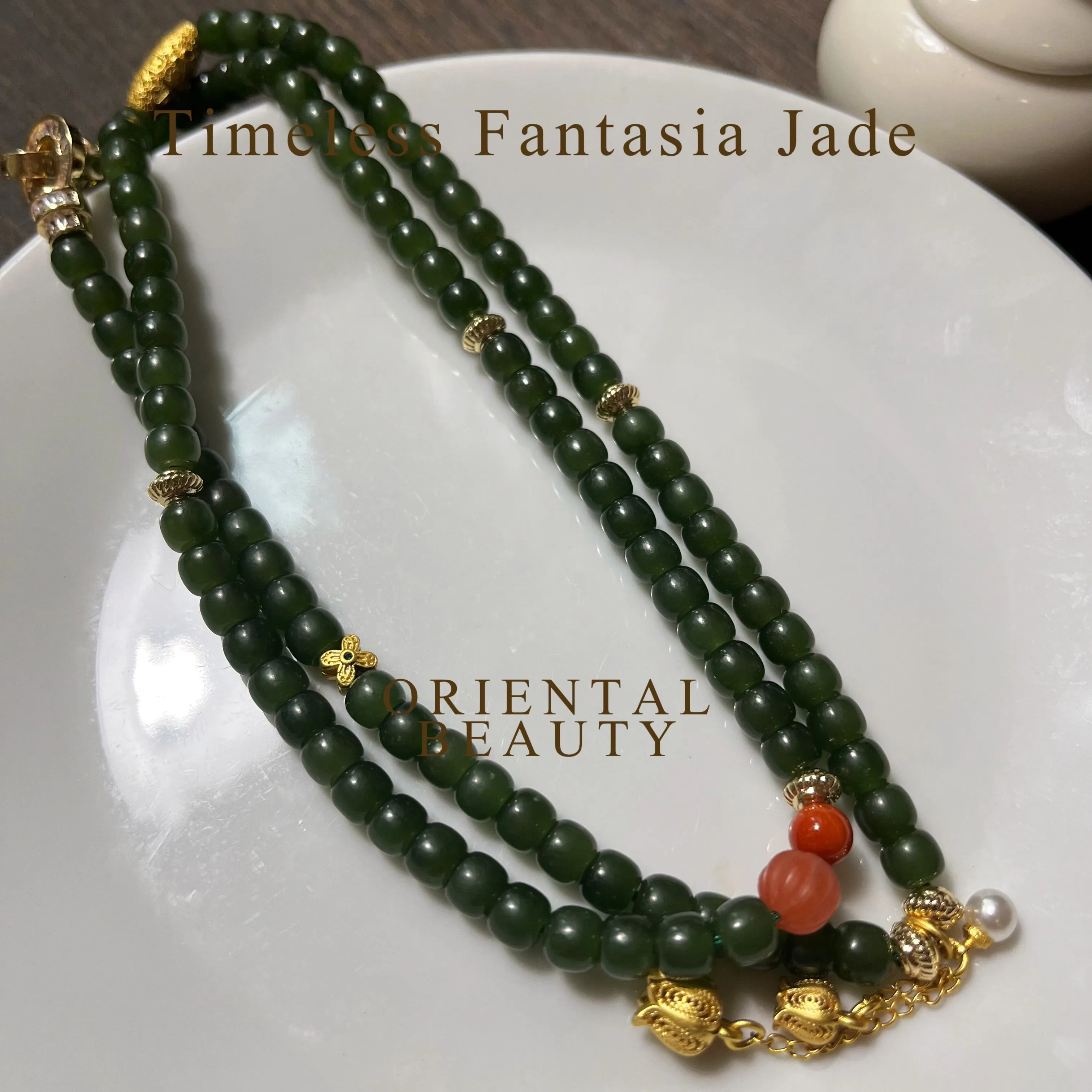 Certified genuine spinach green Siberian Nephrite Jade necklace 24 inches - 108 6 mm barrel beads
