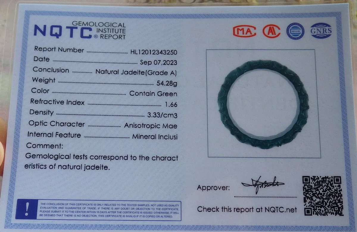 Certified Hand Carved Blue Water Green Natural Myanmar Burma A JADE Jadeite Rose Flower Circle Bangle Bracelet 53mm