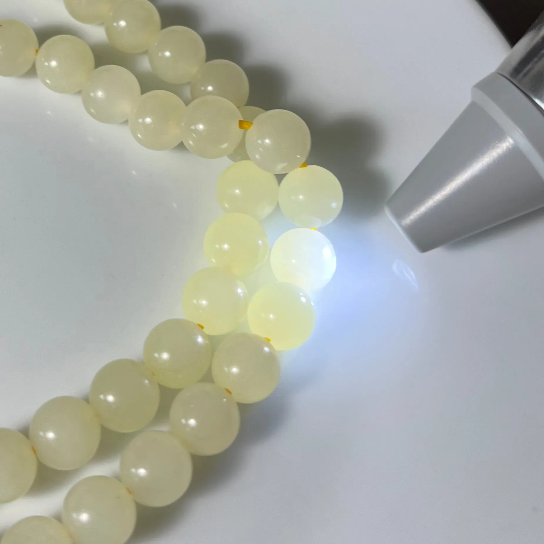 Certified light yellow Hetian Jade nephrite Jade Necklace 8mm beads 18 inches length