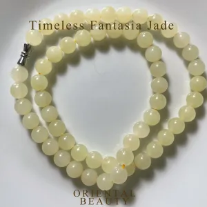 Certified light yellow Hetian Jade nephrite Jade Necklace 8mm beads 18 inches length