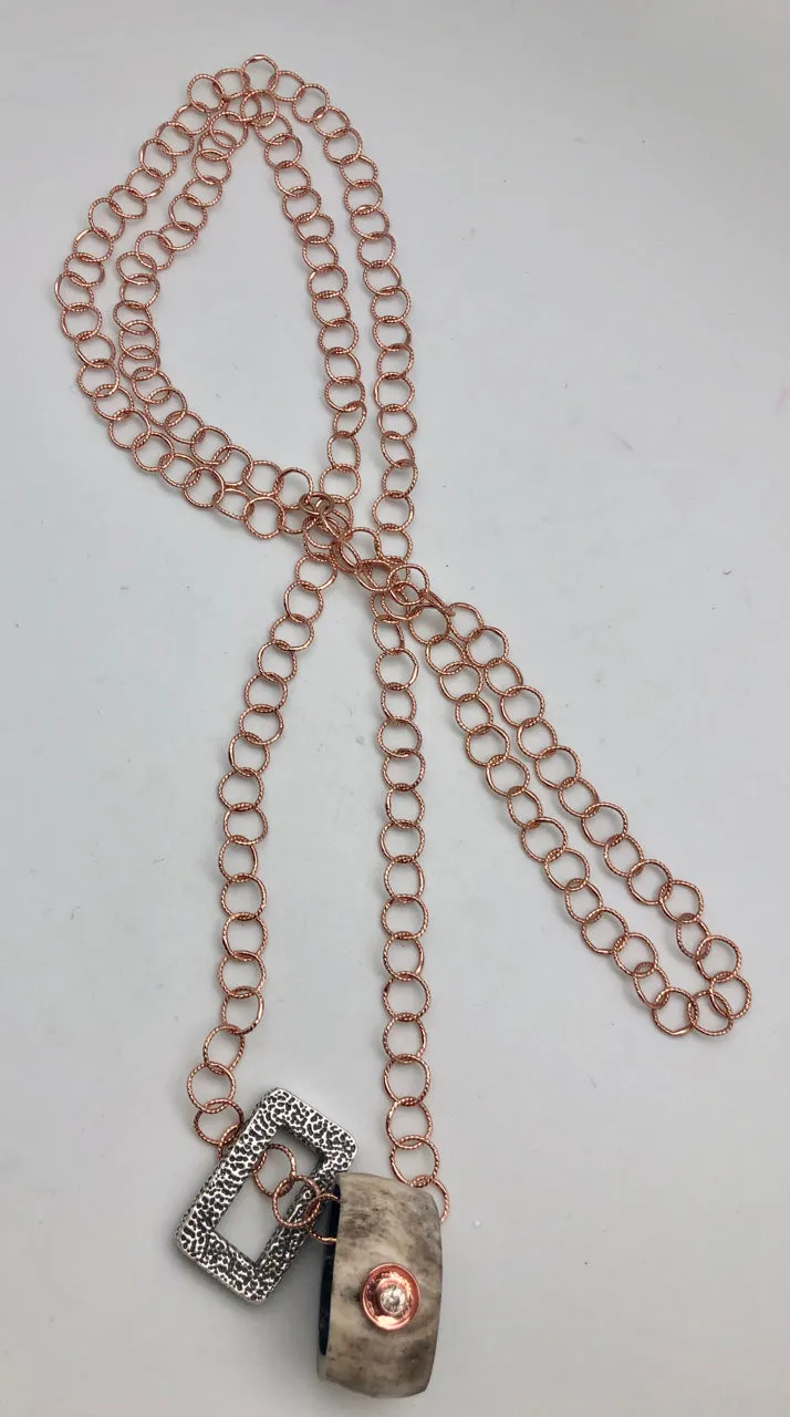 Cheryl Dufault Designs Pia Rose Gold Chain Necklace with Topaz, Silver & Horn Charms