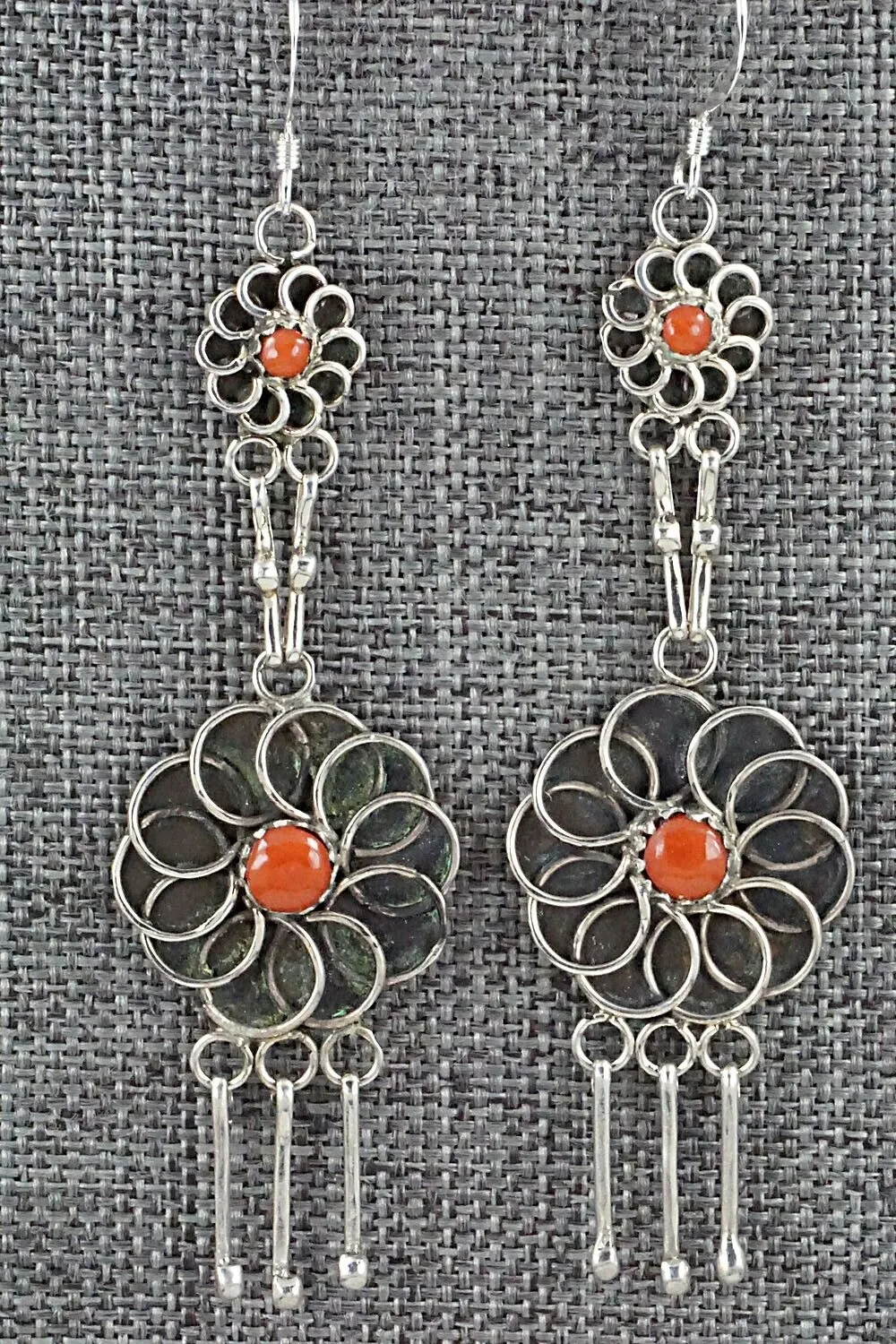 Coral & Sterling Silver Earrings - Diana Bellson