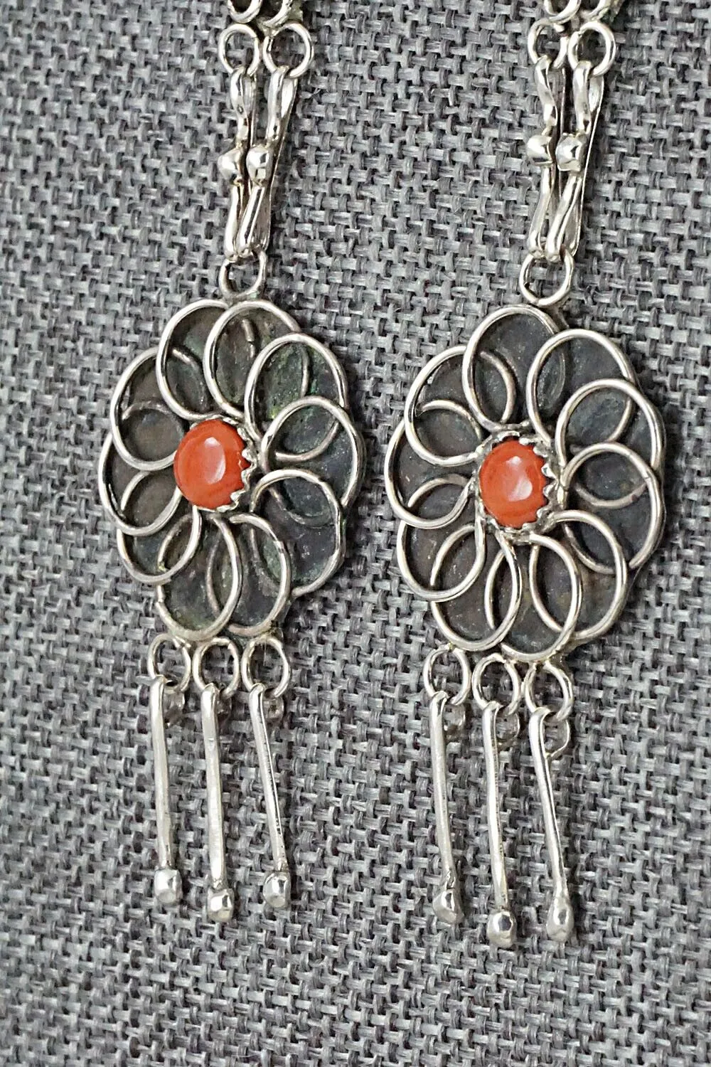 Coral & Sterling Silver Earrings - Diana Bellson