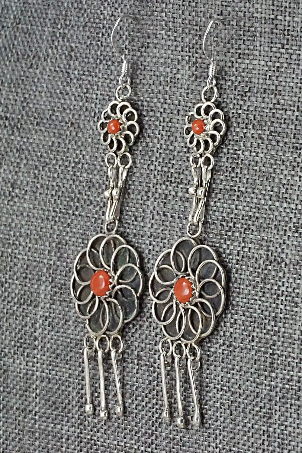 Coral & Sterling Silver Earrings - Diana Bellson