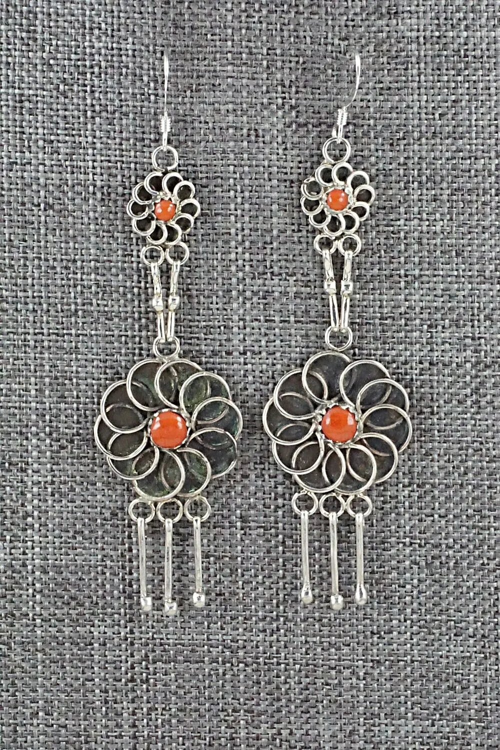 Coral & Sterling Silver Earrings - Diana Bellson
