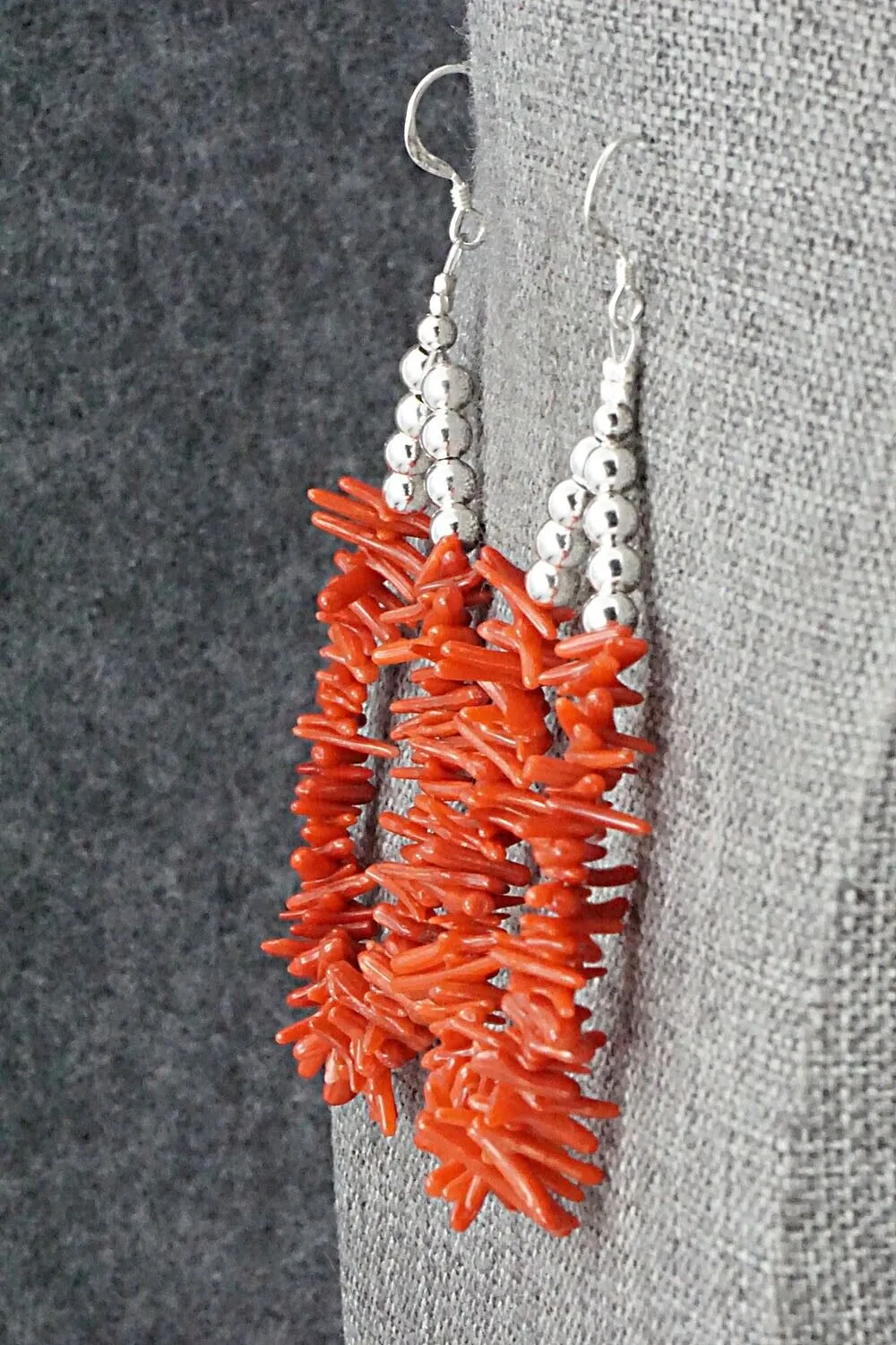 Coral & Sterling Silver Earrings - Doreen Jake