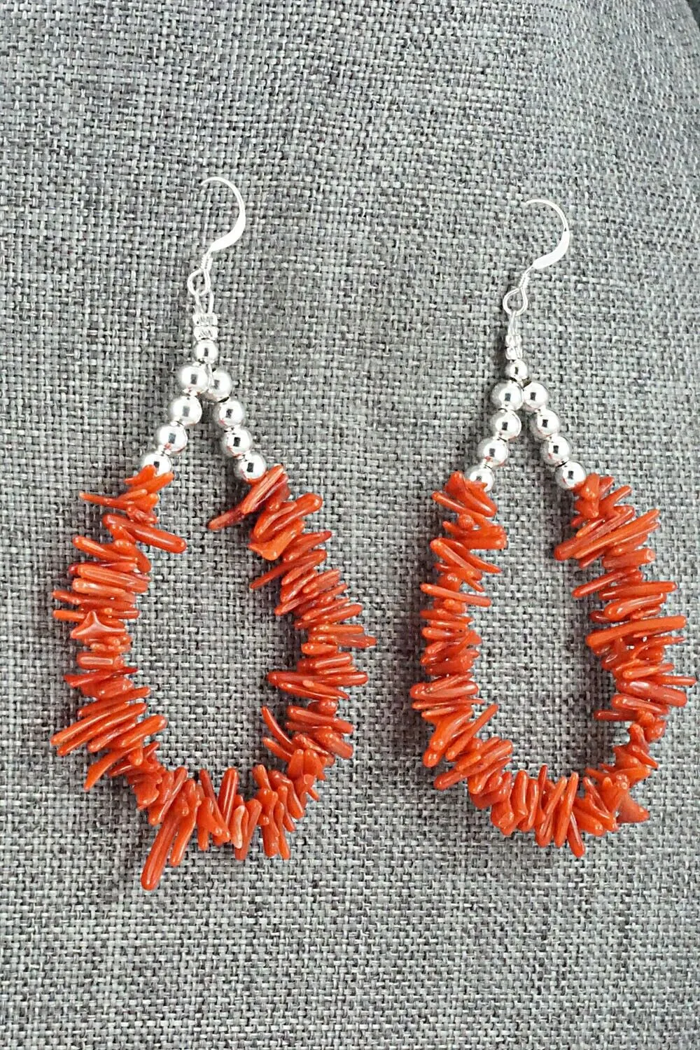 Coral & Sterling Silver Earrings - Doreen Jake