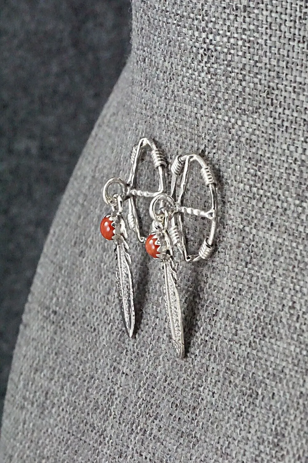 Coral & Sterling Silver Earrings - Elaine Shirley