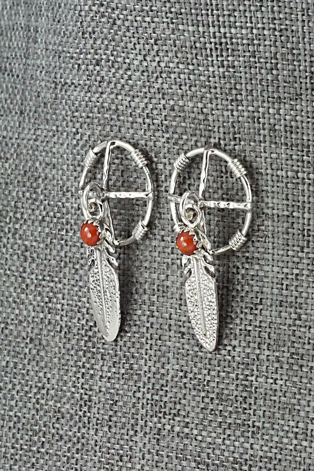 Coral & Sterling Silver Earrings - Elaine Shirley