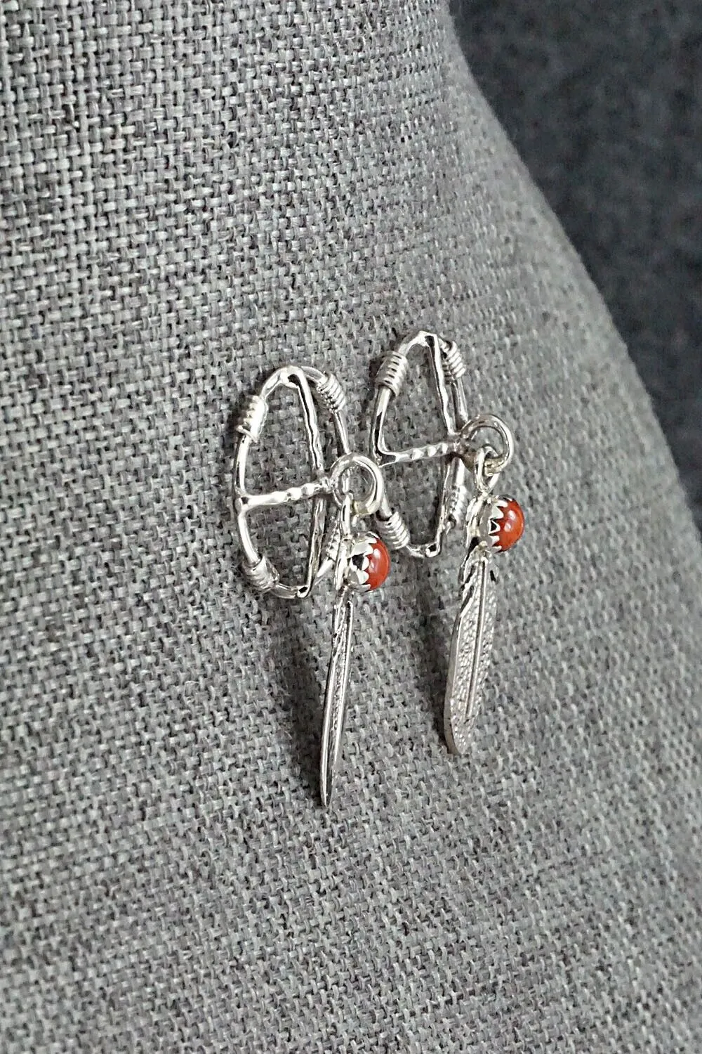 Coral & Sterling Silver Earrings - Elaine Shirley