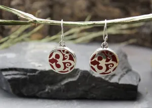 Coral Om Sterling Silver Earrings