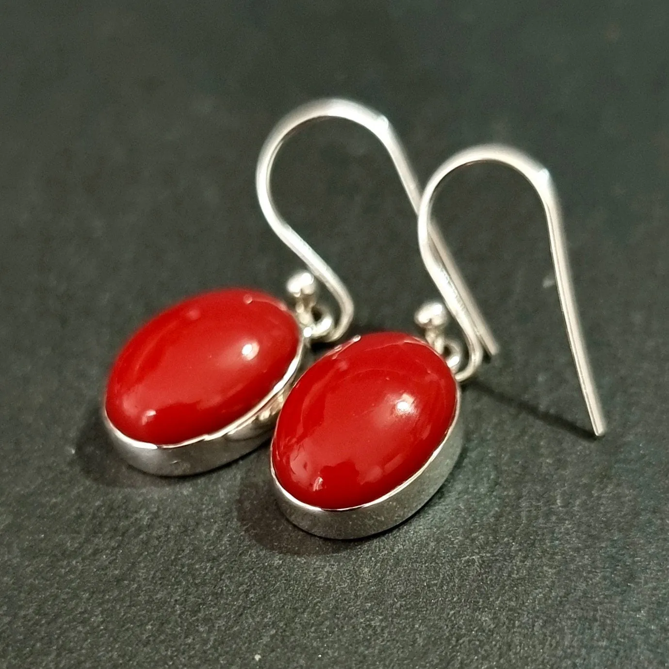 Coral Oval 14mm x 10mm 925 Sterling Silver Earrings, E2COR