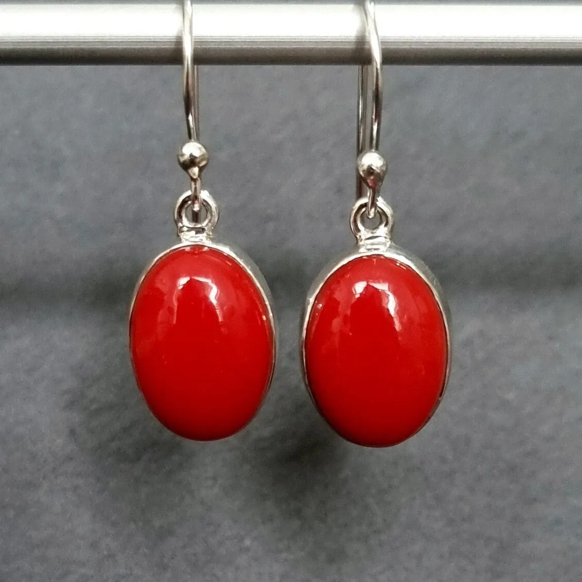 Coral Oval 14mm x 10mm 925 Sterling Silver Earrings, E2COR