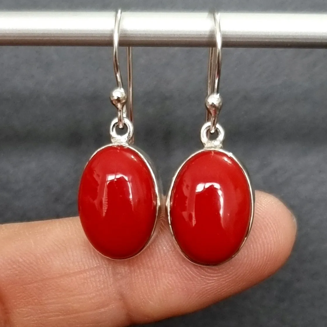 Coral Oval 14mm x 10mm 925 Sterling Silver Earrings, E2COR