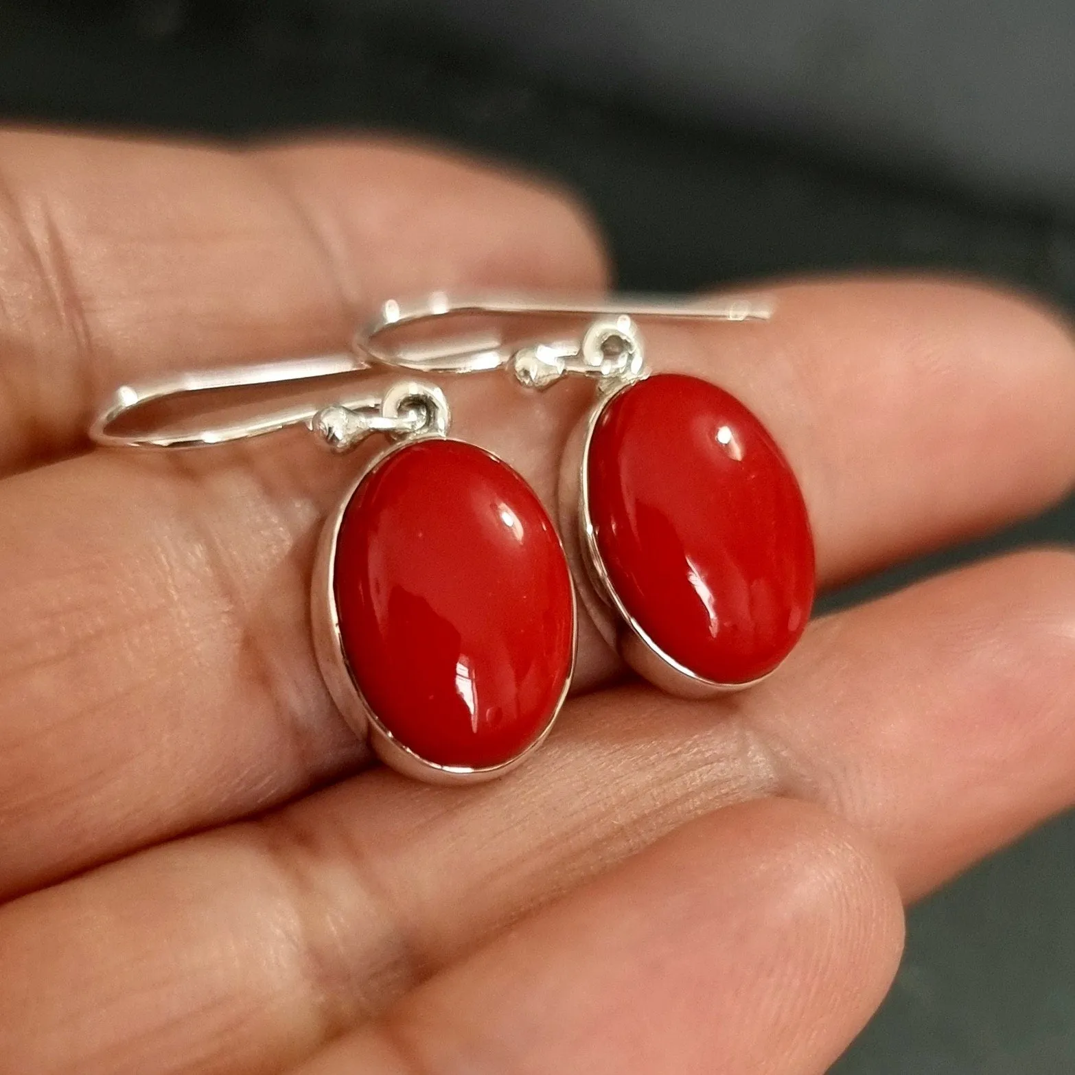 Coral Oval 14mm x 10mm 925 Sterling Silver Earrings, E2COR