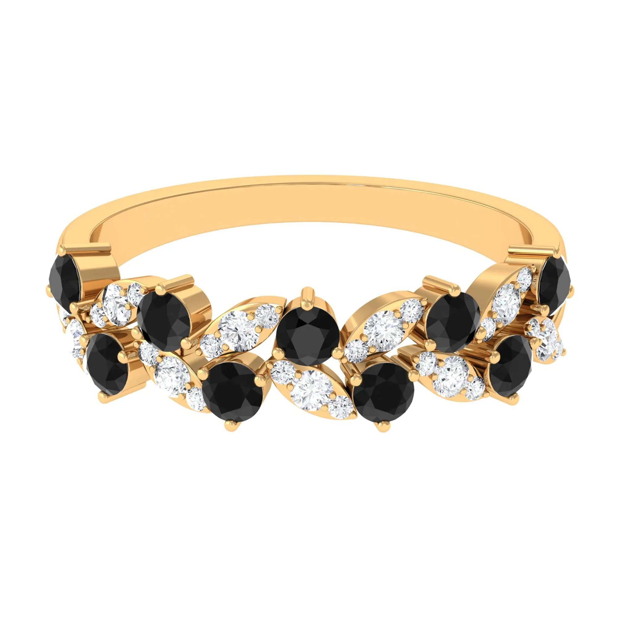 Created Black Diamond and Diamond Leaf Eternity Ring