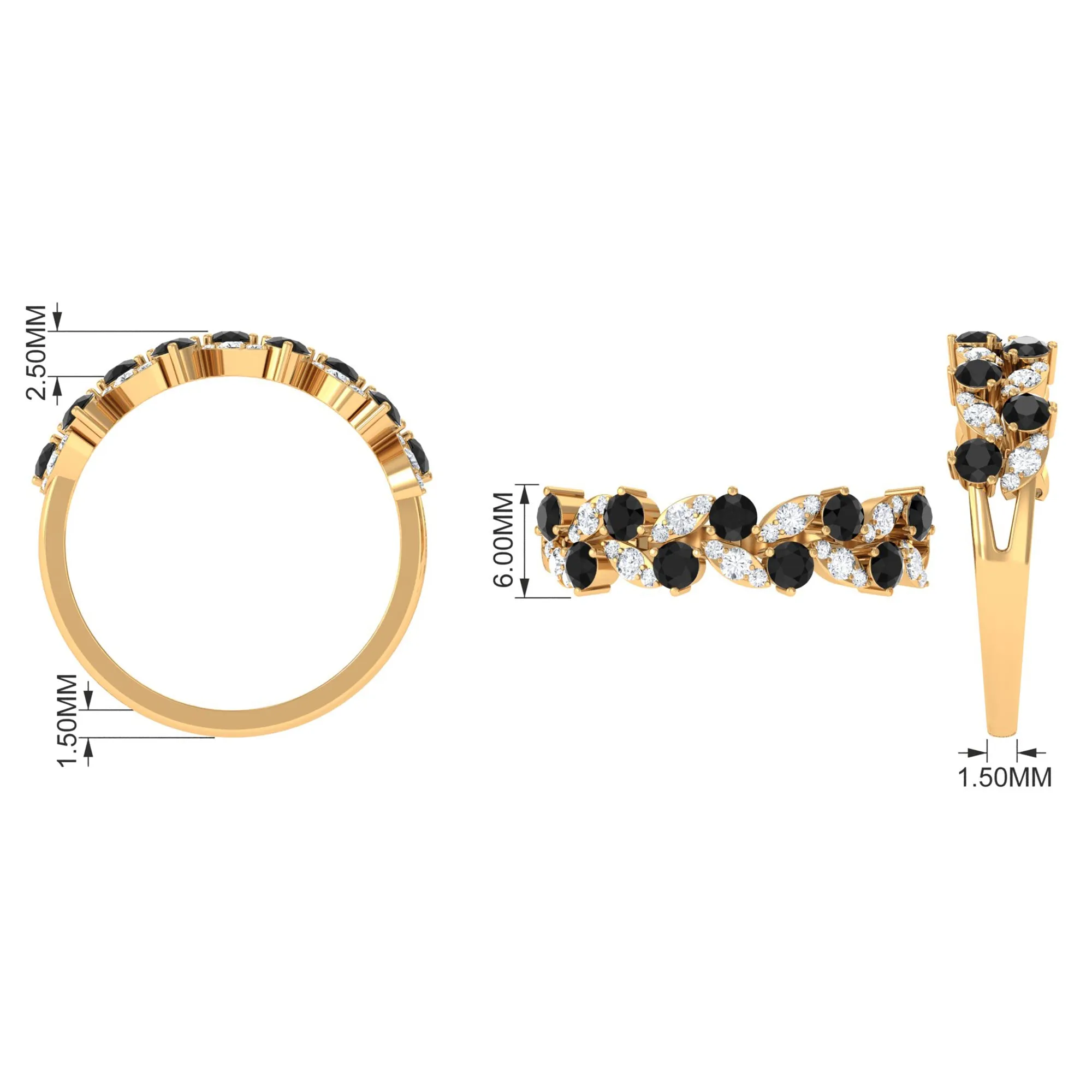 Created Black Diamond and Diamond Leaf Eternity Ring