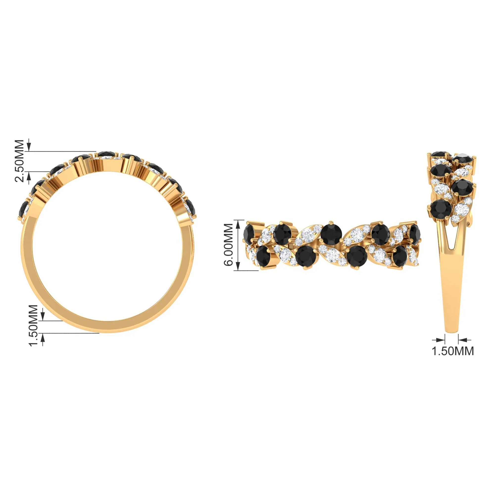 Created Black Diamond and Diamond Leaf Eternity Ring