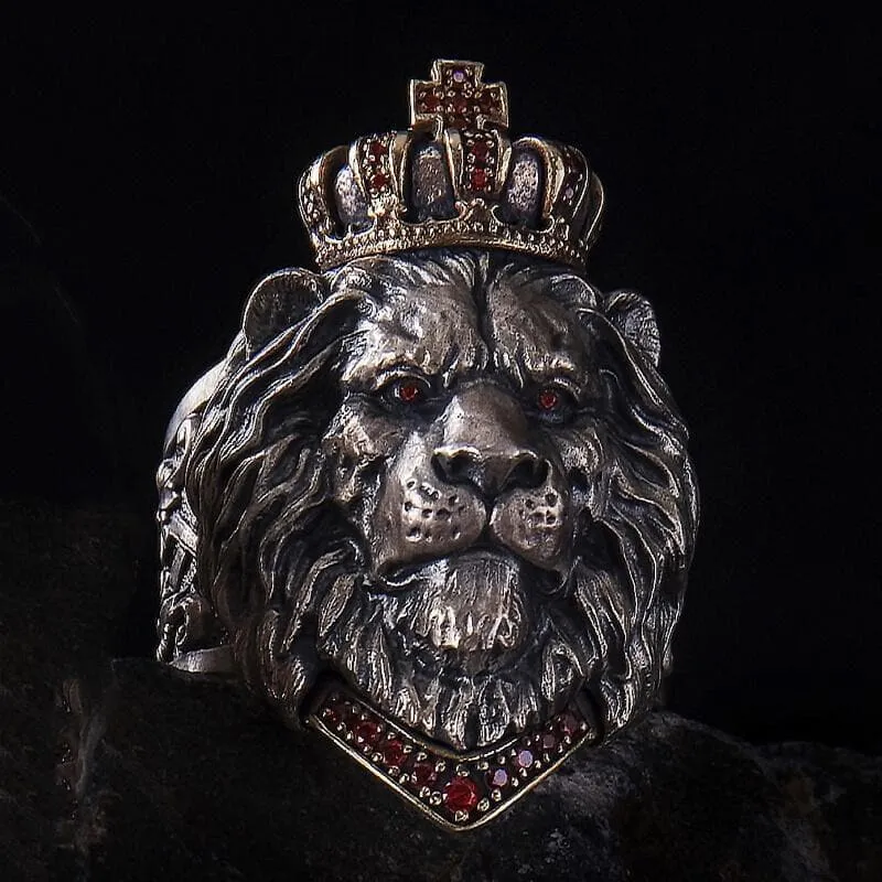 Crown Lion King Sterling Silver Ring