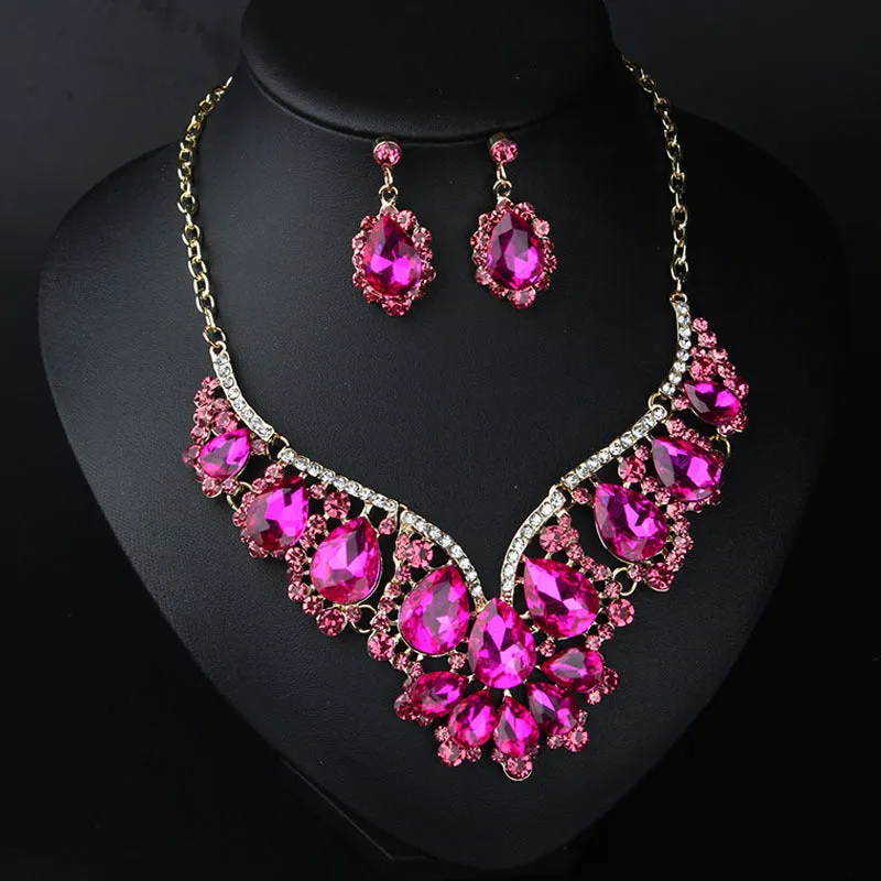 Crystal Prom Wedding Jewelry Sets for Women Accessorie Water Droplets Necklace Earrings Bridal Jewelry Set