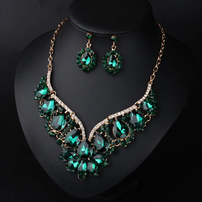 Crystal Prom Wedding Jewelry Sets for Women Accessorie Water Droplets Necklace Earrings Bridal Jewelry Set