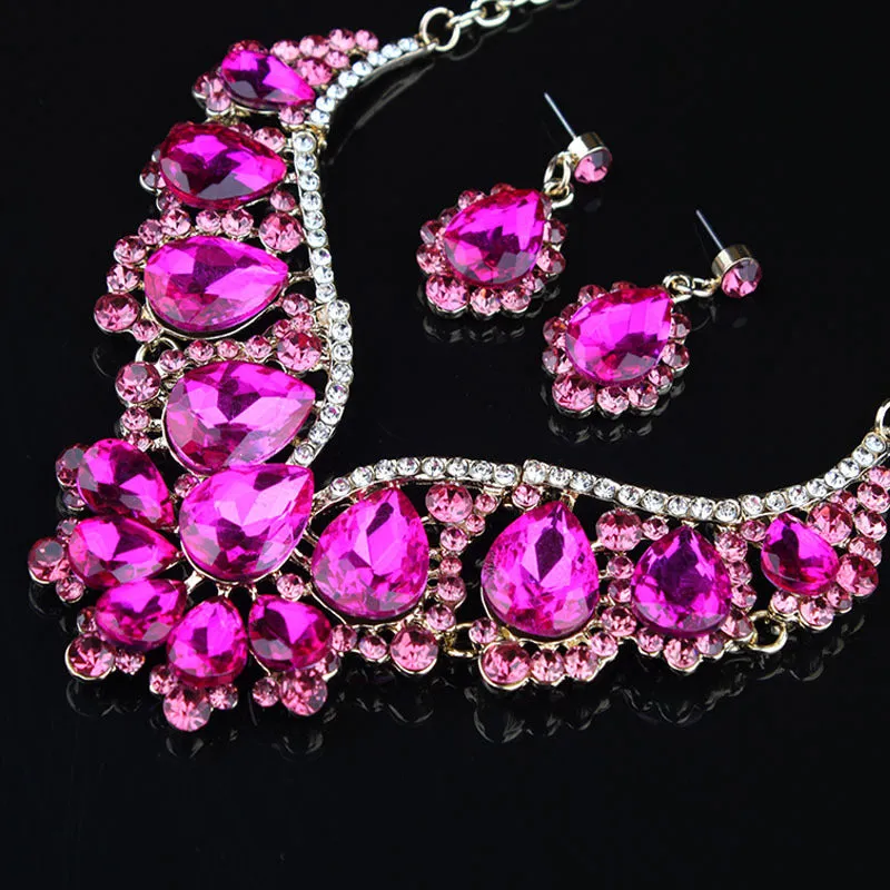 Crystal Prom Wedding Jewelry Sets for Women Accessorie Water Droplets Necklace Earrings Bridal Jewelry Set