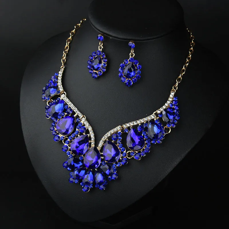 Crystal Prom Wedding Jewelry Sets for Women Accessorie Water Droplets Necklace Earrings Bridal Jewelry Set